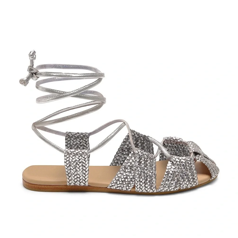 Free People Sunny Gilly Flat in Silver Leather